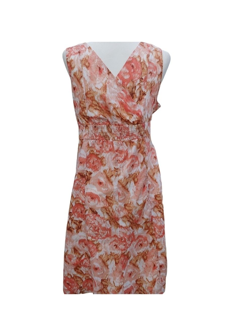 Lands' End New Cotton Floral Dress with Wrap V-Neck in Peach Multi size 14 NWT - Picture 6 of 16